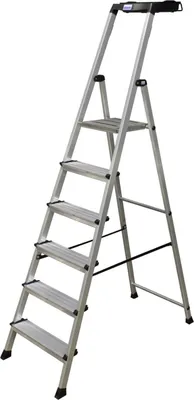 Krause Secury Alu Stehleiter 4 - 6 Stufen Stufenleiter Multi-Grip System Leiter Trittleiter Aluleiter Eimerhalter 126528 126535 126542