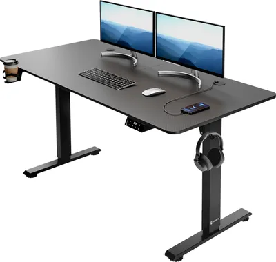 Produktbild von CASARIA® Höhenverstellbarer Schreibtisch 140cm Schwarz Gestell Tischplatte Gaming Tisch LCD Display Memoryfunktion Elektrisch mit Zubehör Computertisch Büro