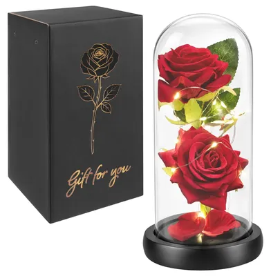 Image de Glimz 28353 : Rose LED dans un vase en verre, 22 cm