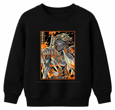 Productafbeelding van Demon Slayer Rengoku Vlammen Zwaard Anime Cadeau, Vintage Uni Kinder Sweatshirt, Zwart, Maat 128