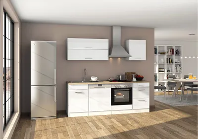 Produktbild von Küchenzeile 220 mit Geschirrspüler MARANELLO-03 Weiß Hochglanz Breite 220 cm mit E-Geräten B x H x T ca. 220 x 200 x 60cm