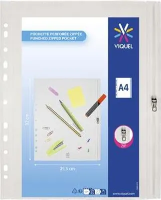 Produktbild von Ordner mit Reißverschluss „Pockets“, transparent, A4, PP, mit Perforation, VIQUEL 936016-08