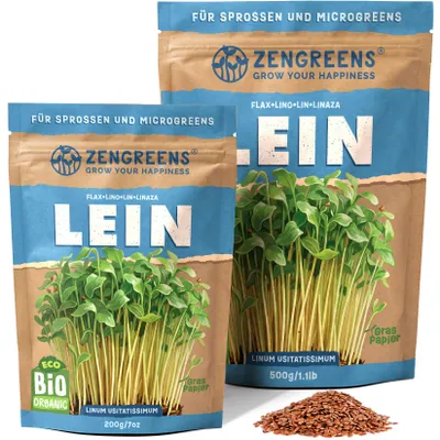 Produktbild von ZenGreens® Bio Leinsamen Keimsaat 500 g – Sprossensamen & Microgreens