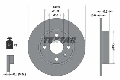 Produktbild von 2 Textar Bremsscheiben 240mm hinten für Opel Corsa C Tigra