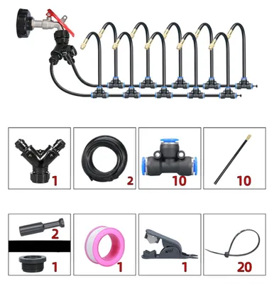 Productafbeelding van INF Y-split irrigatiekit - 5m multicolor PE-buis met verstelbare 360° draaibare nozzles, automatische druppel- en nevelirrigatie