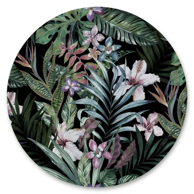 Produktbild von Sticker rund bunte BLUMEN Blätter tropische Pflanzen Natur Wandtattoo Wanddekoration Aufkleber für Wohnzimmer Flur 100 cm x 100 cm