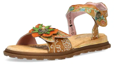 Produktbild von Laura Vita Damen Sandale Leder mit Blumenapplikation florales Muster Brownieo 02, Größe:39 EU, Farbe:Beige