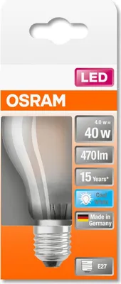 Produktbild von Osram LED Filament Leuchtmittel Birnenform 4W = 40W E27 matt 470lm FS 840 neutralweiß 4000K
