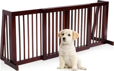 Produktbild von Laufstallgitter Welpenlaufstall Absperrgitter Holz, Treppengitter Türschutzgitter Faltbar, Schutzgitter Stabil, Kindergitter Hundeabsperrgitter, Braun (203x56x9.5cm)