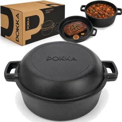 Zdjęcie produktu dla Garnek Żeliwny Z Pokrywą 26Cm Patelnia Brytfana 5L Pokka Indukcja Gaz
