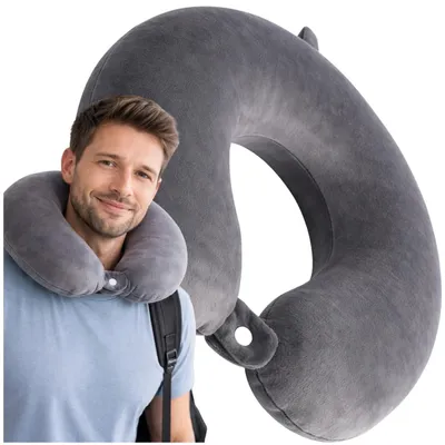 Obrázok produktu pre Ergonomický cestovný vankúš na krk zo zamatu, sivý