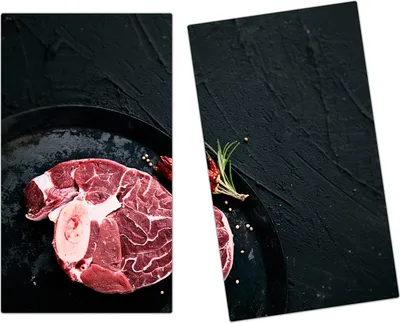 Produktbild von Spritzschutz Herdabdeckplatte Schneidebrett aus Glas Fleisch auf Platte 2-Teilig (60x52cm)