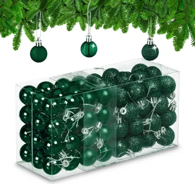 Produktbild von Relaxdays Weihnachtskugeln 96er Set, glitzernde, matte, glänzende Baumkugeln, Weihnachtsbaumdeko, Kunststoff, dunkelgrün