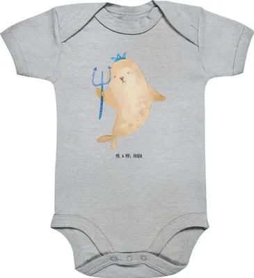 Produktbild von Mr. & Mrs. Panda Babybody Sternzeichen Wassermann 12. - 18. Monat - Heather Grey - Geschenk, Meer, Einteiler, Strampler Baby, babykleidung body, Meermann, overall, Nix