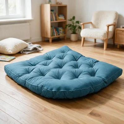 Produktbild von (Pfauenblau) Bodenkissen 100 × 100 cm für Kinder, weiche Bodenmatte mit Fanform