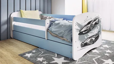 Produktbild von Kinderbett Jugendbett Sportwagen 70x140, 80x160, 80x180 cm - Komplettset mit Matratze, Schublade & Rausfallschutz