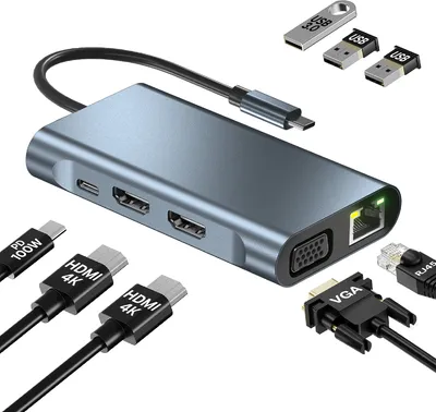 Produktbild von MMOBIEL USB-C zu Dual HDMI Hub - 8-in-1 USB-Hub & 100W PD Adapter - Aluminium