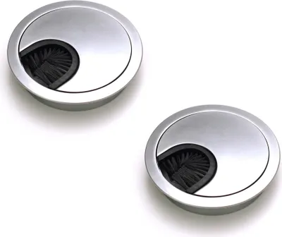 Produktbild von 2er Set sossai Metall Kabeldurchlass Ø60mm in Aluminium Design Schreibtisch Kabeldurchführung
