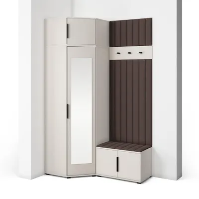 Produktbild von Garderoben-Set Napoli Version 22: Eckschrank mit Polsterpaneelen, Schuhschrank Flur und Eingangsbereich (Cashmere/Trinity 08)