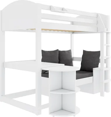 Produktbild von Hochbett mit Schreibtisch und Einzelsofa, 90x200 cm, Kinderbett, Jugendbett, Rausfallschutz, Kiefer