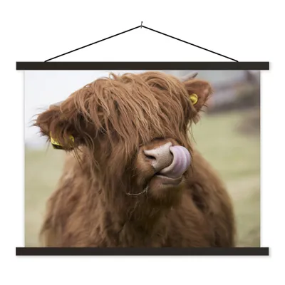Produktbild von MuchoWow® Textilposter Schottischer Highlander - Braun - Kuh 120x90 cm mit schwarzem Rahmen - Aufhänger für Poster