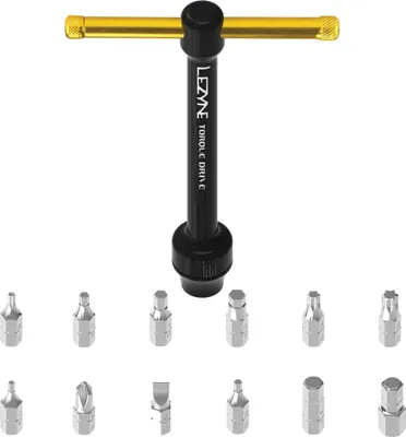 Produktbild von Lezyne Torque Drive, Werkzeug für Fahrräder, Fahrrad-Werkzeug-Set, Schwarz, Gold, Aluminium, Sechskantschlüssel, Torxschlüssel, T10, T25, T30