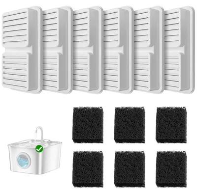 Produktbild von Katzenbrunnen Ersatzfilter Set 12 Stück 6 Kohlefilter + 6 Schaumstofffilter für 2,6L Trinkbrunnen