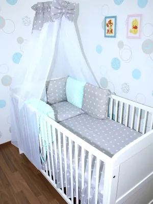 Produktbild von Baby Bettwäsche Bettset MINKY mit 6 x Kissen - 6 teilig -Nestchen Chiffon Himmel - 21. CH21