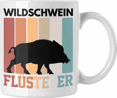 Produktbild von Trendation - Jäger Tasse Geschenk Wildschwein Flüsterer Lustige Geschenkidee für Jagd Jagen (Weiß)