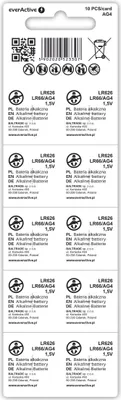 Produktbild von everActive AG4 1.5V, 10x Batterien, Alkaline, Mini, G4 LR626 LR66, 5 Jahre Haltbarkeit, 10 Stück – 1 Blisterkarte