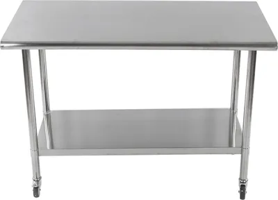 Produktbild von Küchenarbeitstisch aus Edelstahl, 122 x 61 cm, gewerblicher Arbeitstisch mit 4 Rollen für die Gastronomie, z. B. für Zuhause oder die Restaurantküche