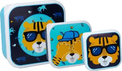 Produktbild von snackbox-Set Tiger Jungen blau/dunkelblau 3 Stück