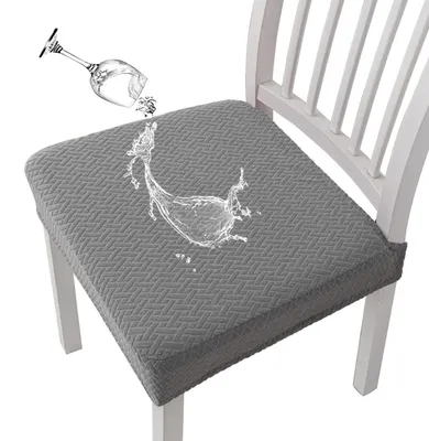 Produktbild von Stuhlbezüge Jacquard wasserdicht Esszimmer Stretch Sitzkissen Schonbezüge Hellgrau 6 Stück