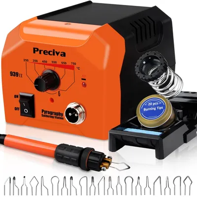 Zdjęcie produktu dla Wypalarka do drewna - 40 W - 250 do 750 °C - Regulowana - 20 końcówek - Z podstawką na pióro