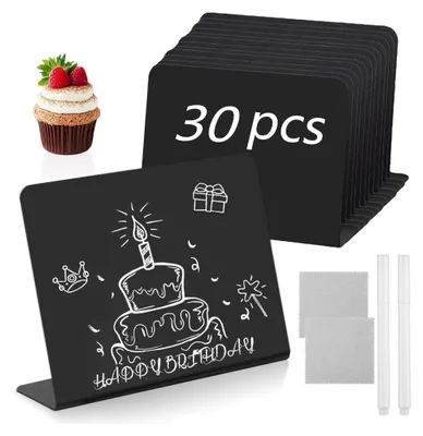 Produktbild von 30 Stück Kreidetafel Klein, Mini Tafeln zum Beschriften, L-Form Preisschilder Aufsteller 100x75mm, Kreidetafel Aufsteller für Buffet
