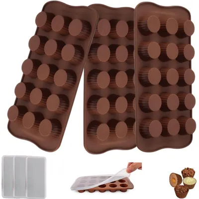 Obrázok produktu pre Silikónové formy na pralinky, 3 kusy, 15 otvorov, bez BPA, s vekom, vhodné na čokoládu, ľadové kocky, puding