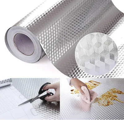 Produktbild von Küchen Tapete zum Abziehen und Aufkleben, wasserdichtes Küchen Klebefolie, Aluminiumfolie, öldicht, hitzebeständig - 60*300cm
