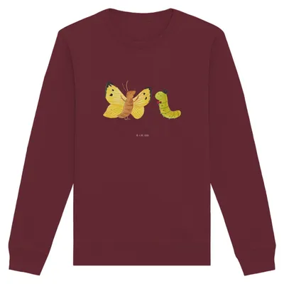 Produktbild von Mr. & Mrs. Panda Baumwoll Pullover Raupe Schmetterling Größe S - Burgundy - Geschenk, Pulli, Sweater, Kokon, Lustige Sprüche, Zitronenfalter, Sweatshirt, Hut, Hütchen