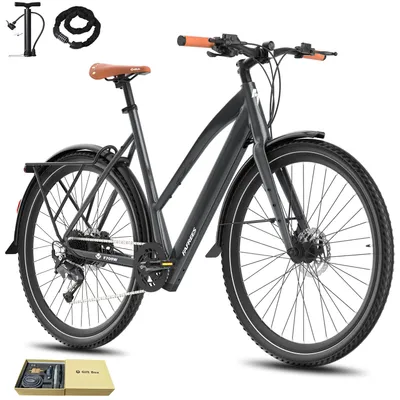 Produktbild von Unisex City E-bike 28 Zoll Rostfreie Aluminiumlegierung 36V 250 W bis zu 100 km Wasserdicht IPX4 Pedelec mit 9 Gang, Grau