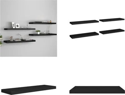 Obrázek produktu pro vidaXL Plovoucí police 4 ks černé 80x23,5x3,8 cm MDF - Nástěnná police - Nástěnné police - Plovoucí nástěnná police - Plovoucí nástěnná police