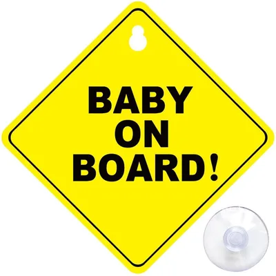 Produktbild von Warnschild 'Baby an Bord' für das Auto, mit praktischem Saugstopfen, ca. 12 x 12 cm