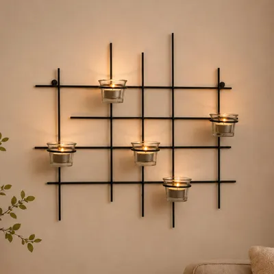 Produktbild von DanDiBo Wandteelichthalter Metall Leuchter 5XXL Wandkerzenhalter 50 cm Teelichthalter Wand Kerzenhalter Wanddeko