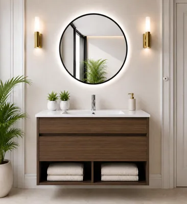 ORIGEN BATH NEBARI Hänge-Badmöbel mit Waschbecken 90x45 cm, Tea-Esche