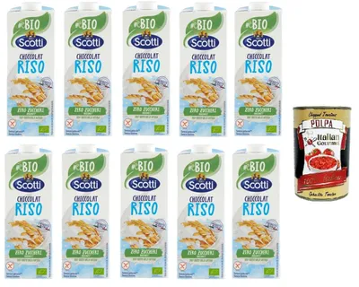 Produktbild von Riso Scotti, Chiccolat Laktosefreies pflanzliches Reisgetränk ohne Zuckerzusatz 10x1lt+ Italian Gourmet Polpa di Pomodoro 400g