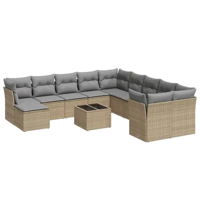Image de vidaXL Ensemble de 12 canapés de jardin avec coussins Beige Poly Rattan