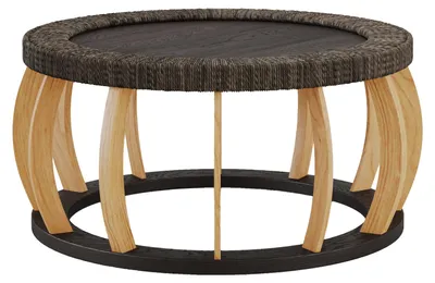 Produktbild von Vintage Rattan Couchtisch - Runder Wohnzimmertisch - Massivholz - Boho Design mit geschwungenen Beinen - Für Wohnzimmer Esszimmer Küche - Schwarz