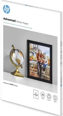 Produktbild von HP Advanced Fotopapier, glänzend, 250 g/m2, A4 (210 x 297 mm), 25 Blatt, Glanz, A4, 25 Blätter, Funktioniert mit Tintenstrahldruckern, die für Original HP Tinte optimiert sind, Business, 15 - 30 °C