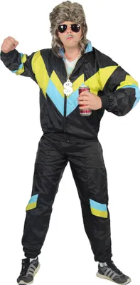 Produktbild von 80er Jahre Trainingsanzug Kostüm für Herren - schwarz gelb babybla, Größe:L