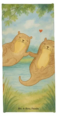 Produktbild von Mr. & Mrs. Panda Handtuch Otter Hände halten Design - Grau Pastell - Geschenk, glücklich, Paar, Strandlaken, Duschhandtuch, Strandtuch, Liebe, Badehandtuch, Romantisch