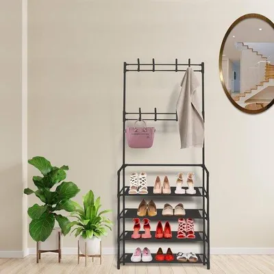 Imagen del producto de Perchero industrial con estante para zapatos, diseño moderno